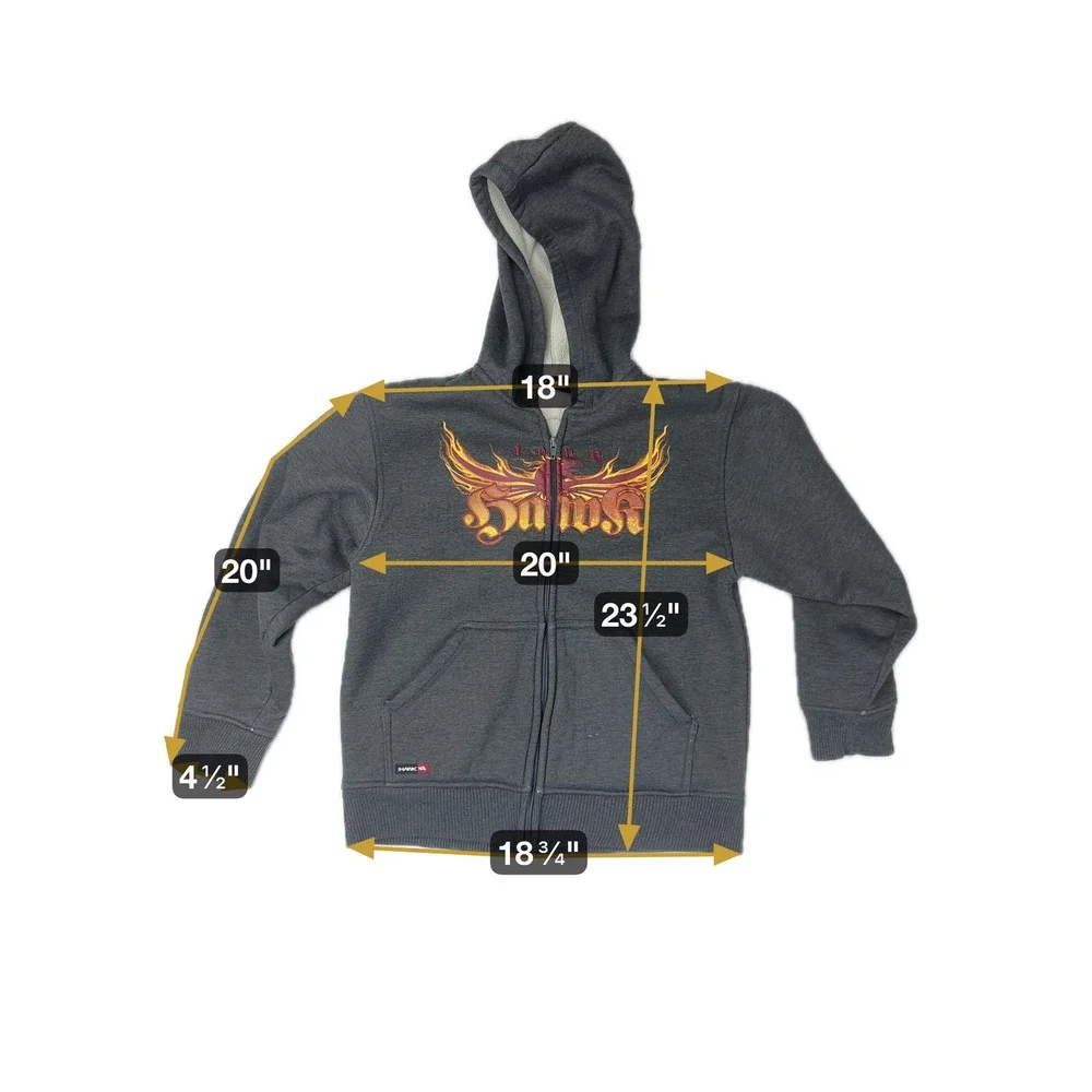 Tony Hawk Zip Up Hoodie Sherpa Lined Flame Phoenix‎ Graphic Gray Boys M (10/12)